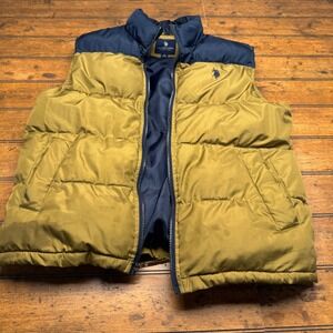 US Polo Assn Mens Puffer Vest Gold Navy Blue Zip Up Logo Size M